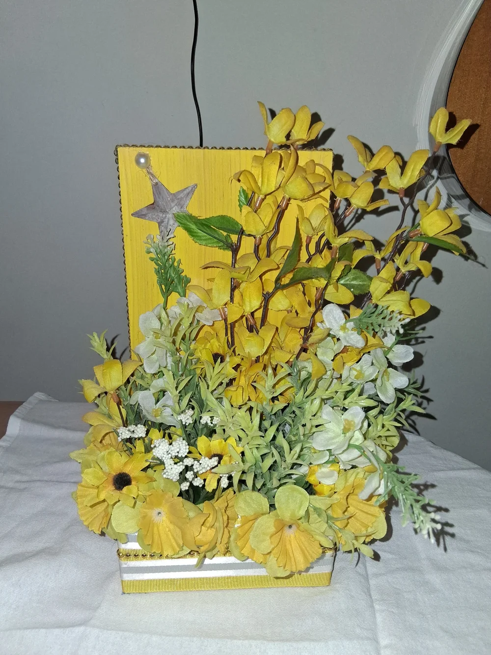 Bright Yellow Faux Floral Arrangement with Green Foliage - Home Accent